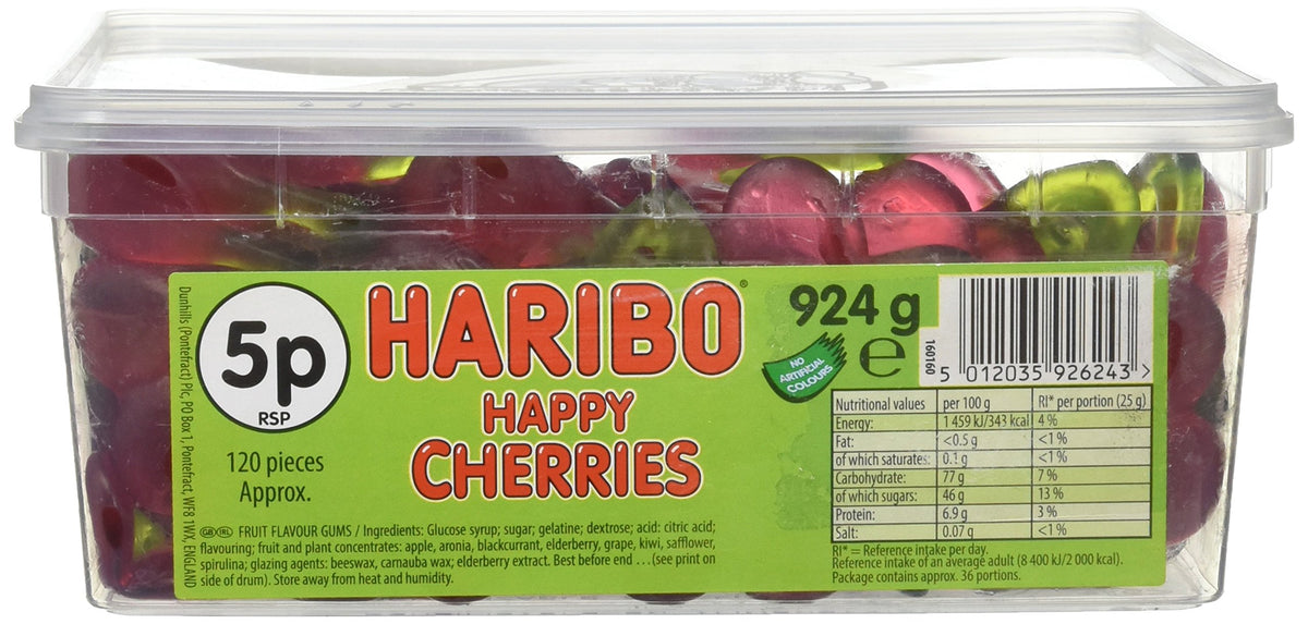 HARIBO HAPPY CHERRIES - CHERRY FLAVOURED SWEETS - FULL TUB
