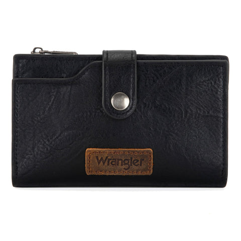 Wrangler Wallet Purse for Women Bifold Card Holder with Zipper Pocket Ladies Clutch with ID Window Gifts for Women Men Black WG119-W002BK