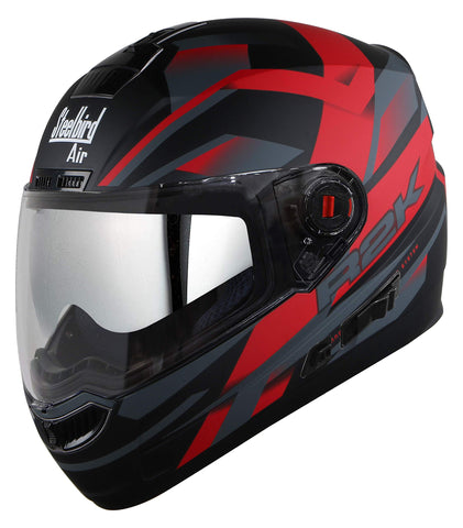 Steelbird SBA-1 R2K Shell Double Visor Full Face Graphics Helmet, Inner Silver Sun Shield and Outer Clear Visor (Large 600 mm, Matt Black Red), ABS