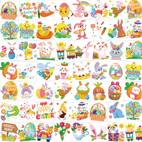 HOWAF 96pcs Luminous Easter Temporary Tattoos, Glow in Dark Easter Tattoos Fake Waterproof Tattoos Chick Easter Eggs Bunny Tattoo Stickers for Kids Party Favors Easter Basket Party Bag Fillers Gift
