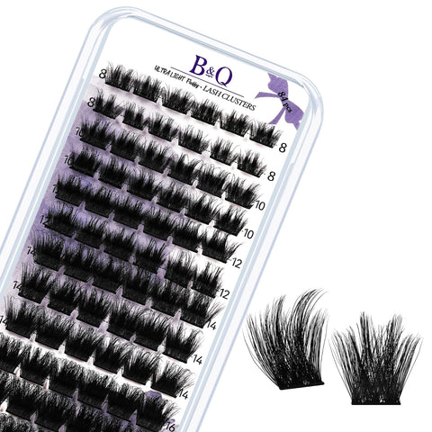Lash Clusters Fluffy Individual Lashes 84 Pcs Ultralight Eyelash Clusters B&Q DIY Cluster Eyelash Extensions at Home Wispy Lash Extension Light as Feather Cluster Lashes (F03-C-8-18mm)