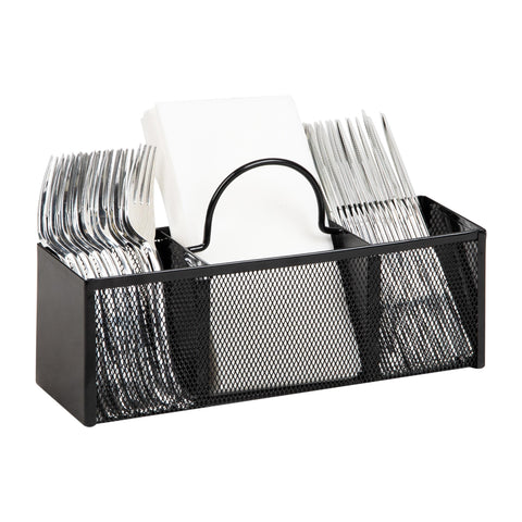 Mind Reader 3MESHSQ-BLK Utensil Dispenser, Silverware Cutlery Countertop Organizer, Metal, 12" L x 3.5" W x 5.5" H, Steel, Black Mesh