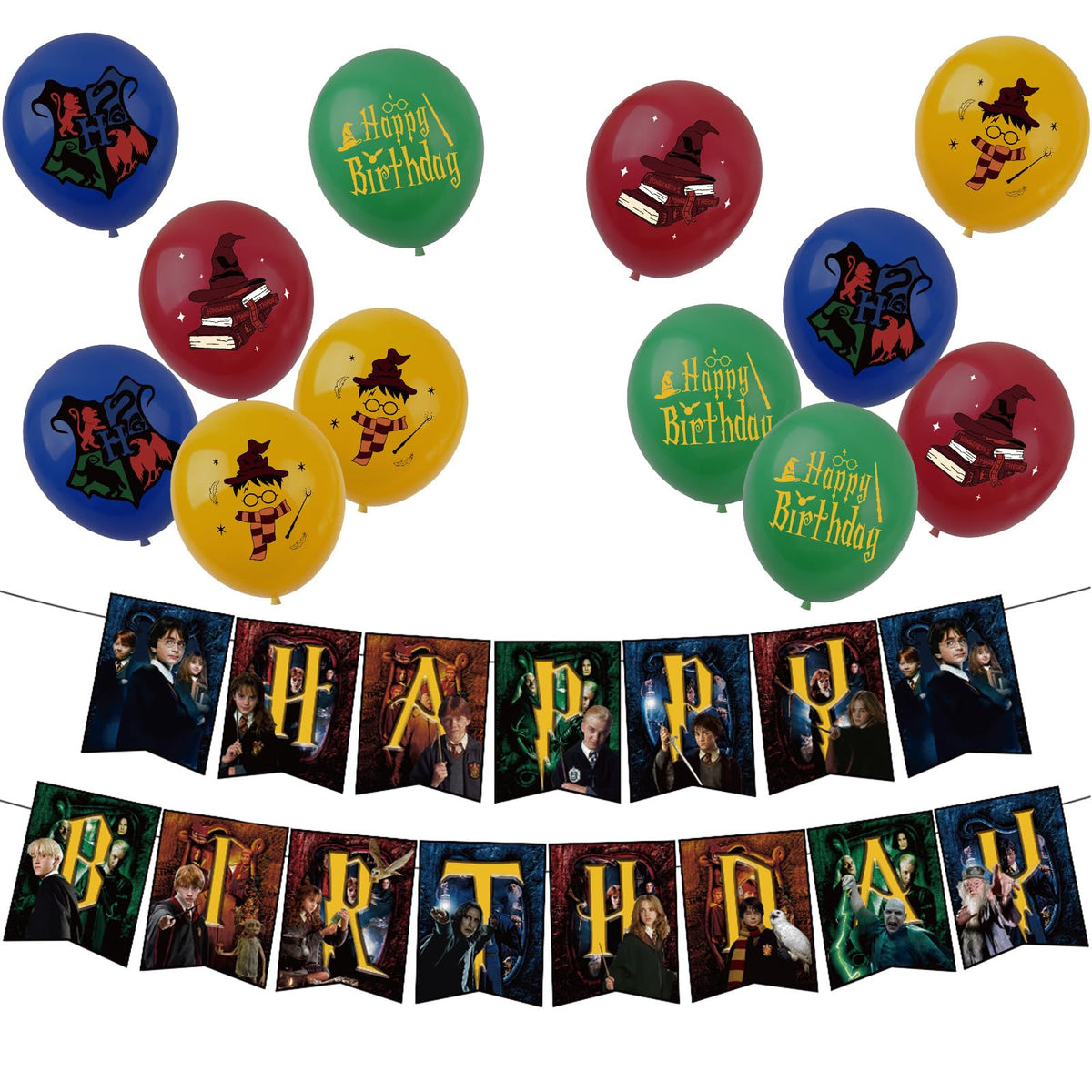 Magical Wizard Harry Potter Birthday Decorations Harry Potter Party Pack,1pcs Happy Birthday Harry Potter Banner and 12pcs 12inch Harry Potter Birthday Balloons for Kids Harry Potter Party Decorations