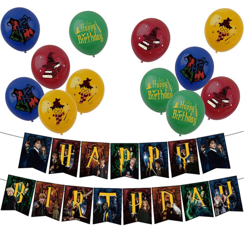 Magical Wizard Harry Potter Birthday Decorations Harry Potter Party Pack,1pcs Happy Birthday Harry Potter Banner and 12pcs 12inch Harry Potter Birthday Balloons for Kids Harry Potter Party Decorations