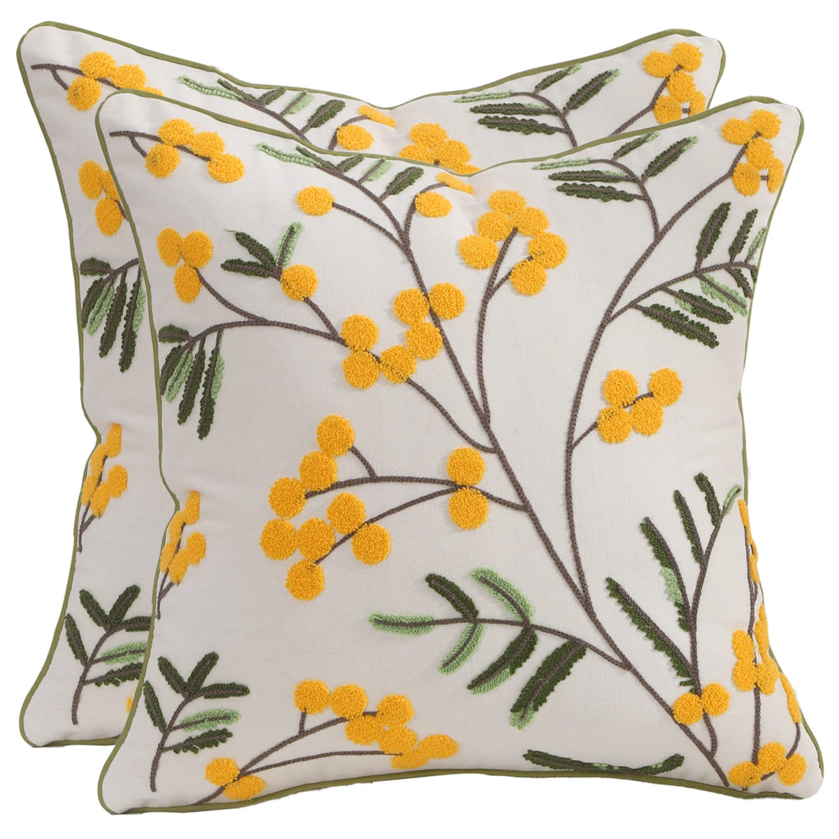 Tosleo Decorative Pillowcases 16x16 inch Pack of 2 Sea Buckthorn Fruit Embroidered Throw Pillow Covers Farmhouse Cotton Pillow Cushion Cases Home Decor Square Floral Pillow Case