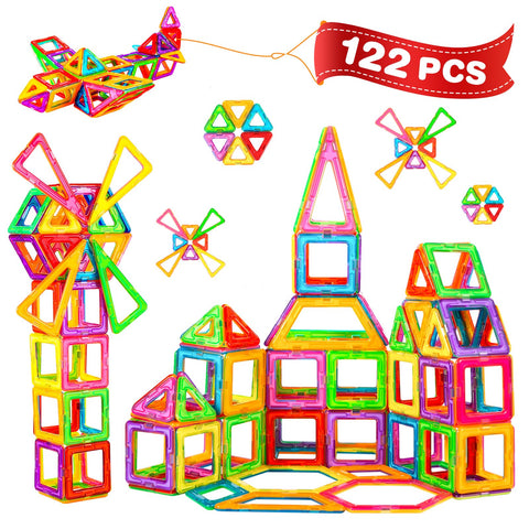 Crenova Magnetic Building Blocks 122PCS Magnetic Construction Set Educational Toys for Boys & Girls Age 3 4 5 6 7 8 Year Old