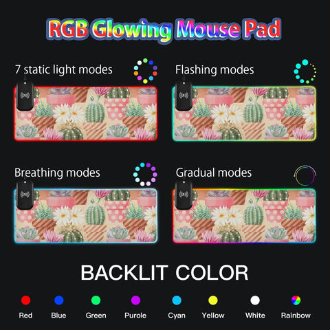 Cactus Wireless Charging Mouse Pad for Mobile Phone Extra Large Gaming Mousepad with 13 Lighting Modes Computer Mat for Gaming MacBook PC Laptop Desk Office Home