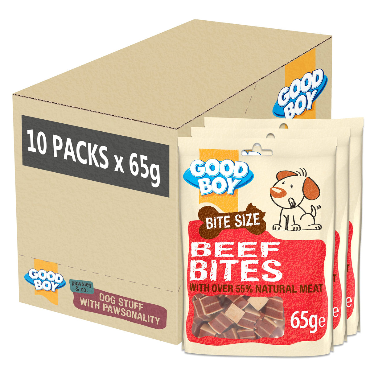 Good Boy - Bitesize Beef Bites - Dog Training Treats - Made with Over 55% Natural Meat - 65 g ? - Low Fat Dog Treats - Case of 10