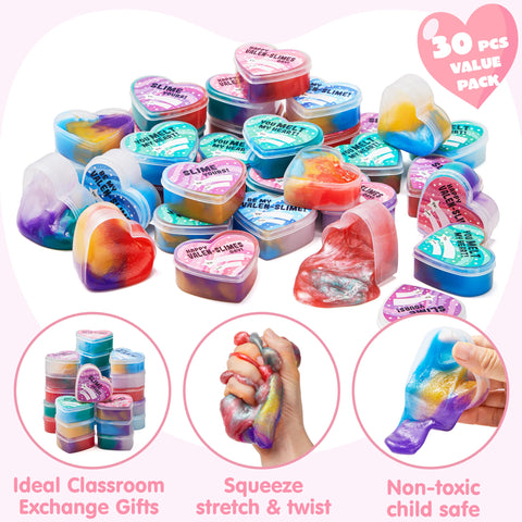 JOYIN 30 Valentines Day Galaxy Slime Hearts for Kids Valentine Classroom Exchange, Valentine Party Favors, Gift Exchange
