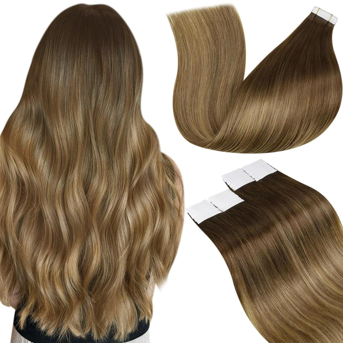 LaaVoo Tape in Hair Extensions Human Hair Balayage Light Brown to Ash Brown Hair Extensions Tape in Seamless Real Human Hair Tape in Extensions 16 Inch 50g 20pcs