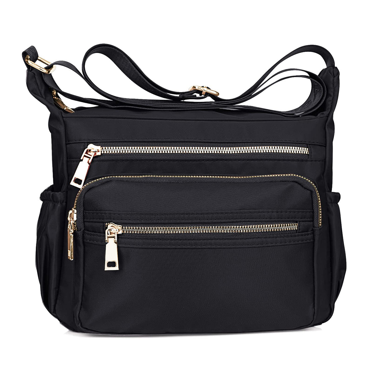 NOTAG Crossbody Bag for Women, Waterproof Nylon Shoulder Bag Casual Multi Pocket Messenger Bag (Black)