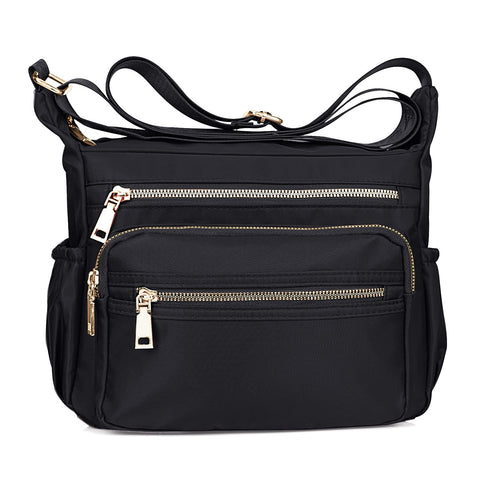 NOTAG Crossbody Bag for Women, Waterproof Nylon Shoulder Bag Casual Multi Pocket Messenger Bag (Black)