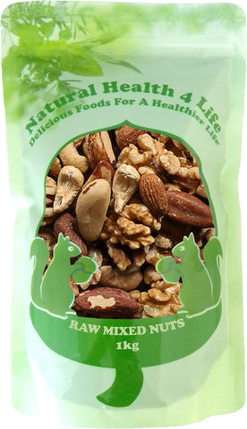 Natural Health 4 Life Snack Nut Mixes Whole Mixed Nuts (Walnuts, Almonds, Cashews, Brazils) 1 kg in Resealable Pouch (1 Pouch)