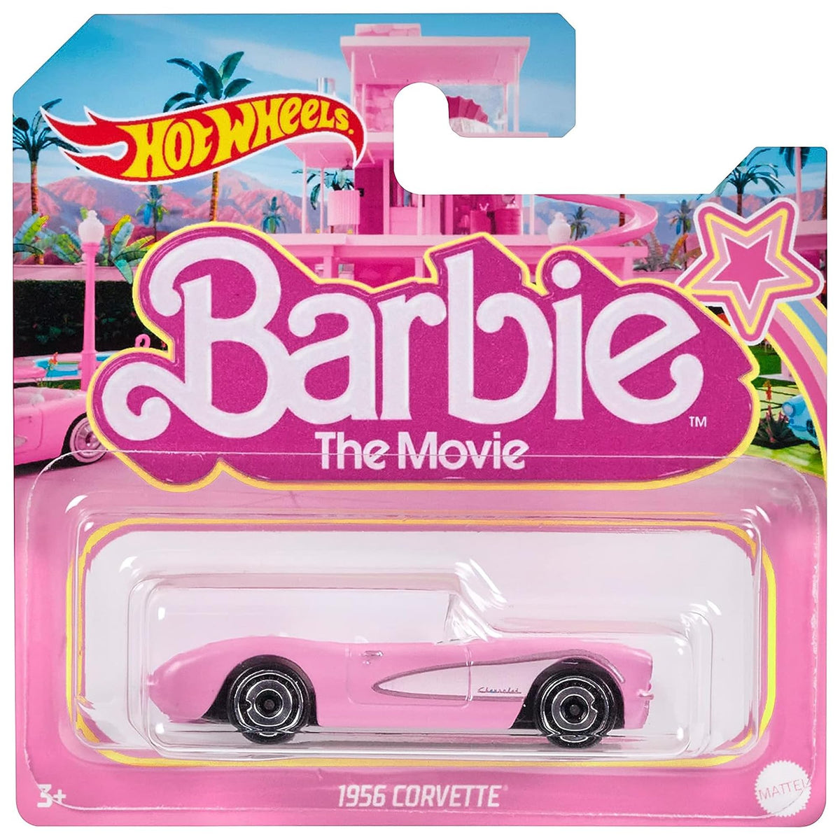 Mattel Hot Wheels Barbie The Movie Barbie 1956 Corvette Car Collectors Item with Movie Themed Packaging for Kids and Adults, Die-Cast Pink