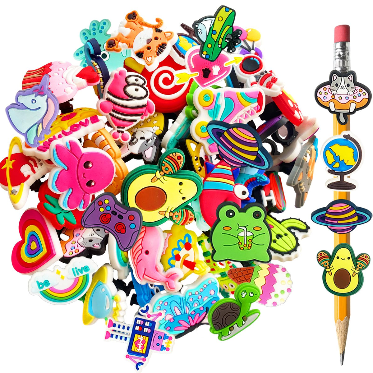 Zddaoole 45 Pcs Pencil Topper Decorations,Different Cute Pencil Clips,Lovely Pencil Accessories,Bulk Pen Toppers Charm for Kids Students School Gifts,Prize,Reward