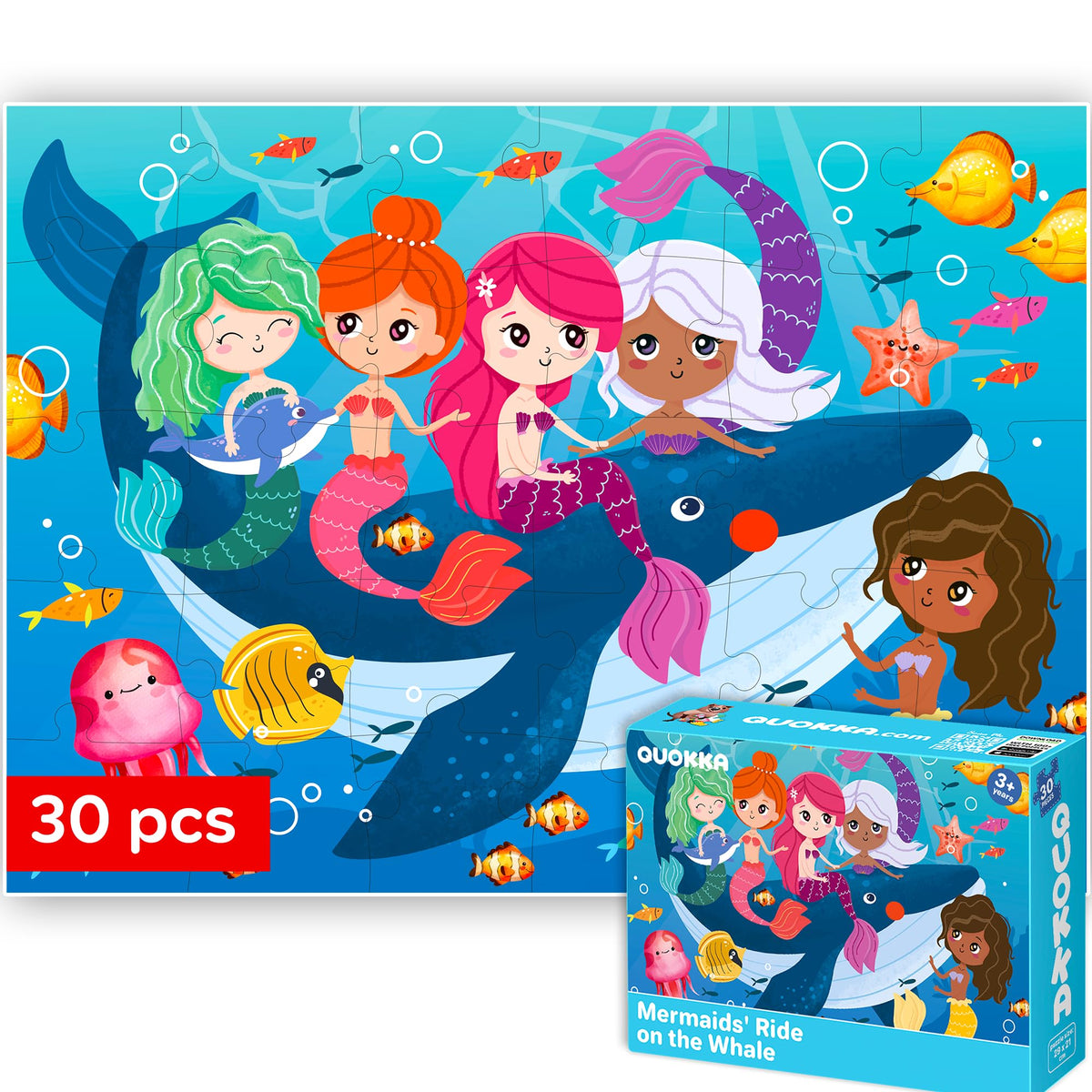 QUOKKA 30 Pcs Solo Assortment Puzzles for Kids Ages 3-6 | Toy for Fun Activity Mermaids for 3-6 Year Old | Jigsaw Mermaids Game Gift for Boy and Girl