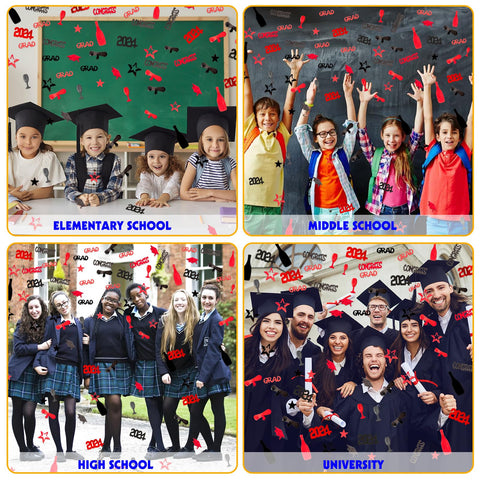 Konsait 2024 Graduation Confetti, Black Red Graduation Decor Party Supplies, 2 Oz/ 1500 Pieces Graduation Table Decorations Congrats Stars 2024 Cap Goblet Diploma Confetti for Birthday Grad Favors