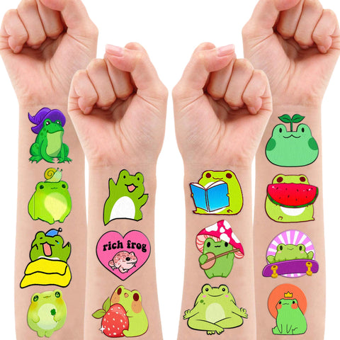 Cute Frog Temporary Tattoos Sticker Theme Themed Birthday Party Supplies Favors Decorations Decor 8 Sheets 85PCS Funny Tattoo Stickers Gifts for Kids Girls Boys Class School Rewards Carnival Christmas