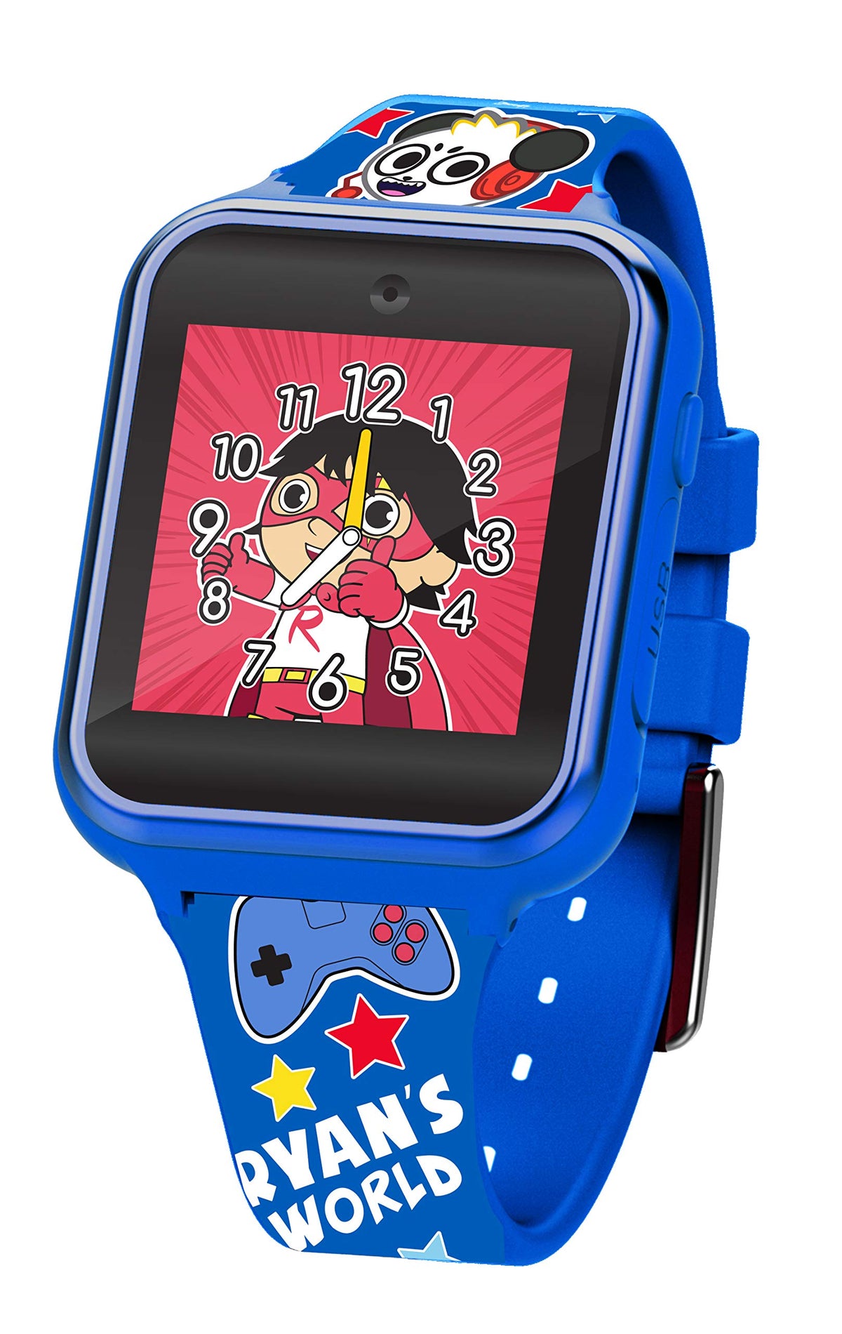 Accutime Kids Ryan's World Royal Blue Educational Learning Touchscreen Smart Watch Toy for Boys, Girls, Toddlers - Selfie Cam, Learning Games, Alarm, Calculator, Pedometer and More (Model: RYW4036AZ)