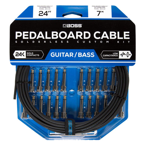BOSS BCK-24 Solderless Pedalboard Cable Kit - 24 foot cable + 24 Right-angle/Straight 1/4" Plug Connectors to Make 12 Custom Cables