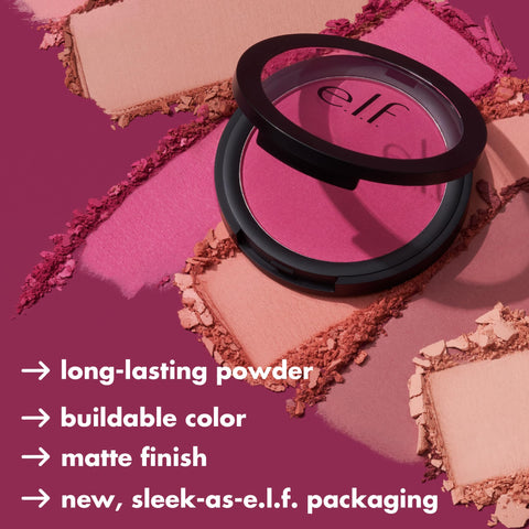 e.l.f. Primer-Infused Matte Blush, Long-Lasting, Lightweight & Buildable Powder Blush, Delivers A Matte Finish, Vegan & Cruelty-Free, Always Tempting