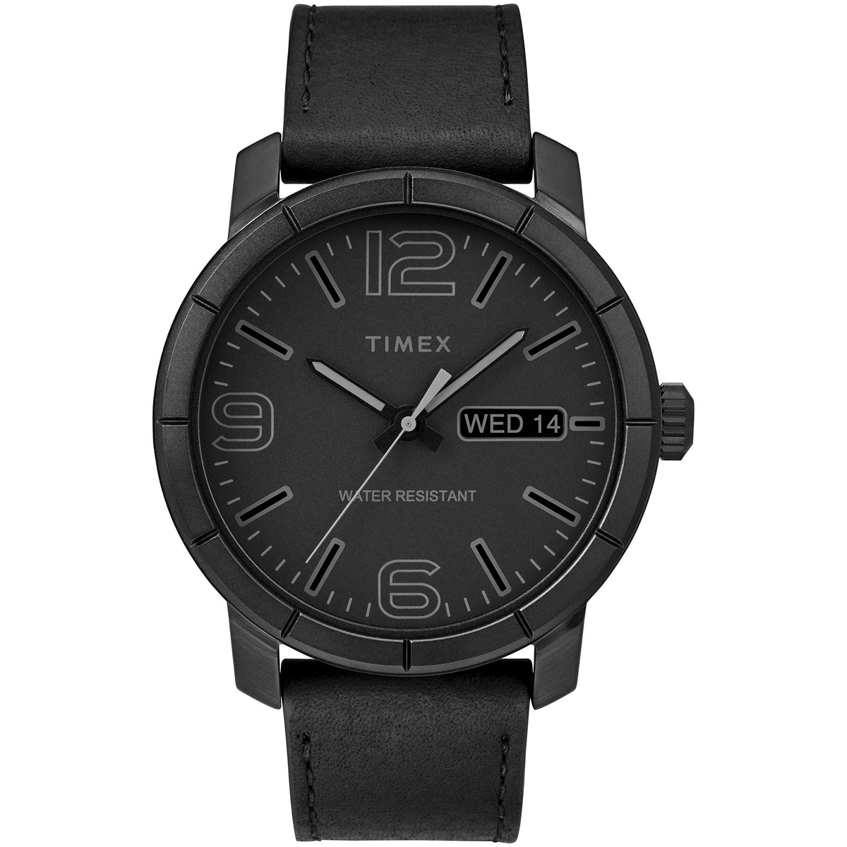 Timex Men's Mod 44 Watch with Timex Pay Contactless Payment - Black Dial & Case with Black Leather Strap