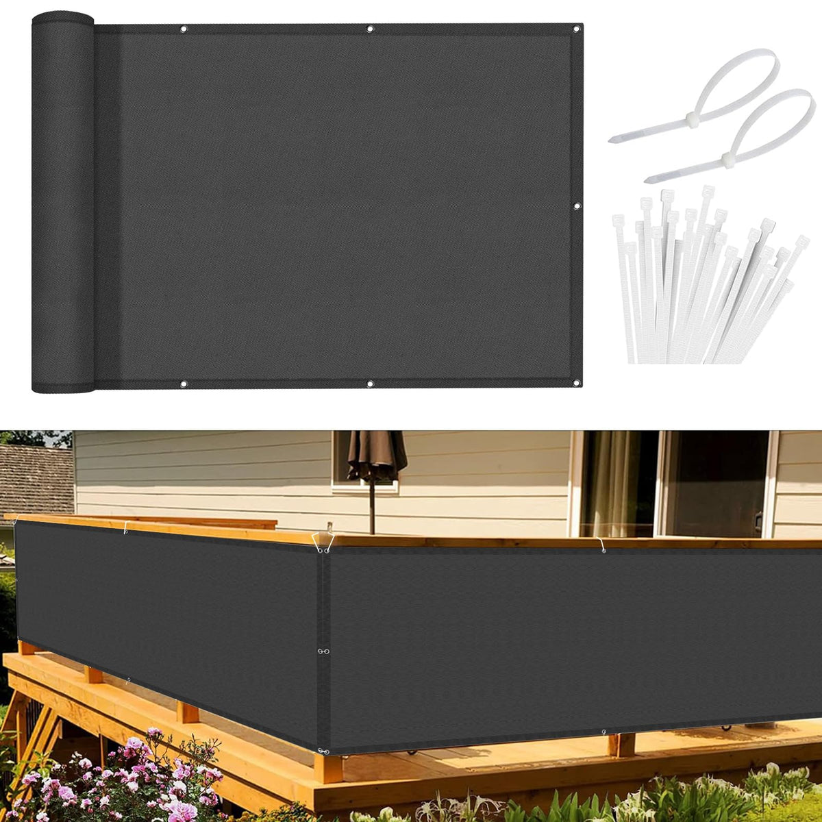 Sunnylaxx Balcony Privacy Screen 100x300 cm Fence Screen for Balcony and Patio,Balcony Cover, PES(170g/?) Water-Repellent Wind Protection, with Rope and Aluminium Eyelets Anthracite