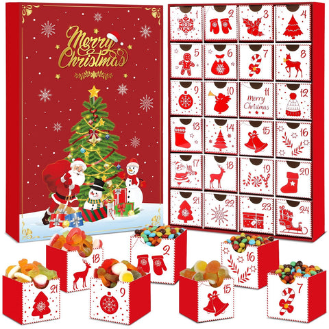 Justforjoyful Red Advent Calendar 2024, Empty Advent Calendar to Fill Yourself, Advent Calendar Box Drawers Christmas Gifts for Kids Adults Personalize with Treats Winter Holiday Xmas Countdown Gift