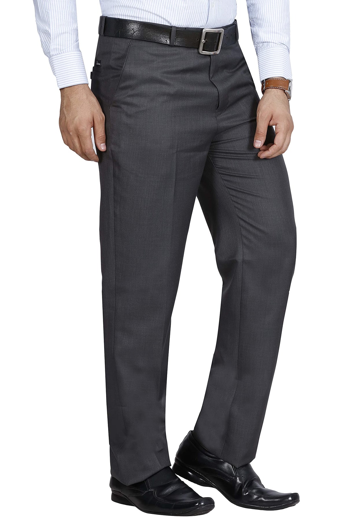 McHenry Men's Solid Formal Regular Fit PolyViscose Grey Trousers(Grey4004-40_Grey_Size:40)