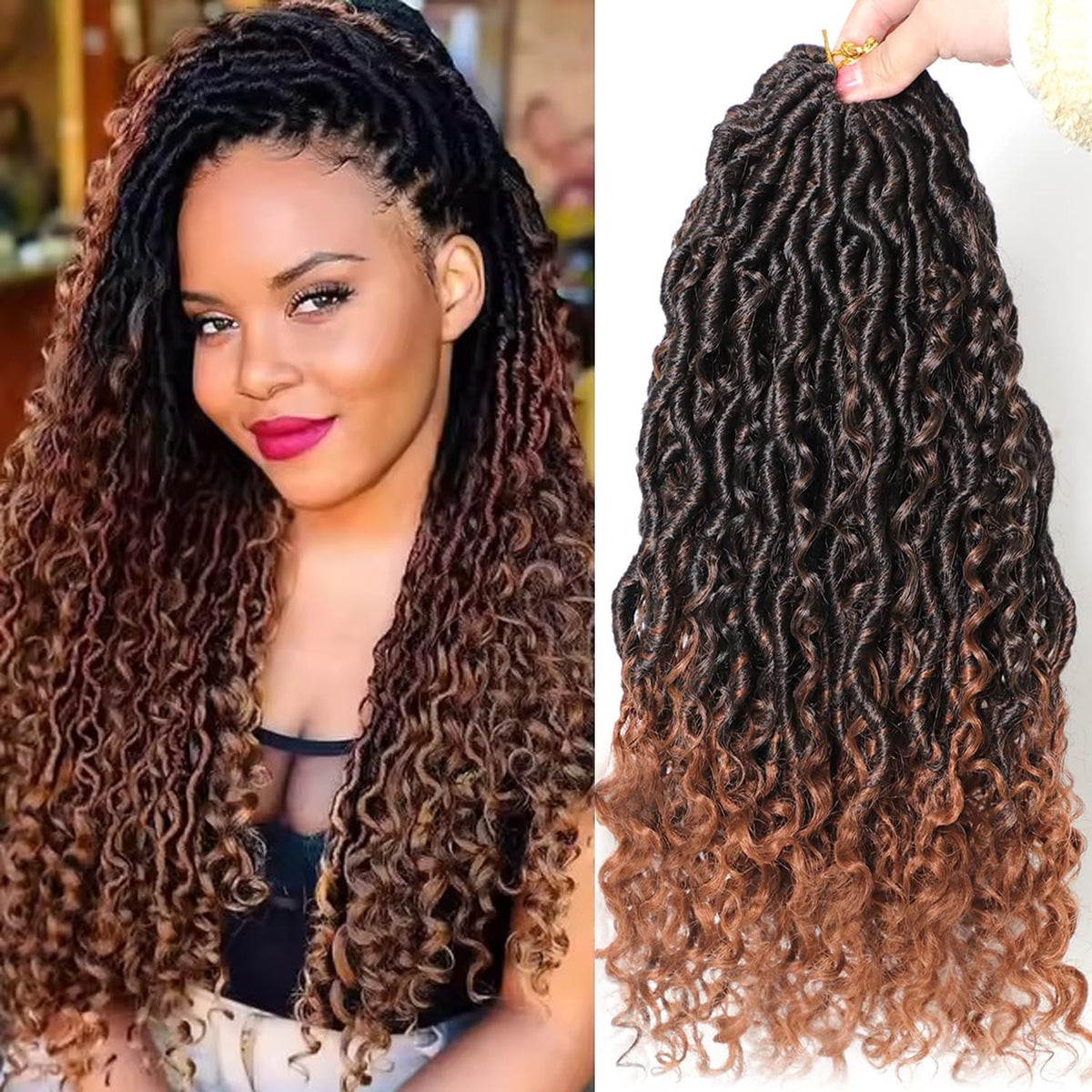 Violet Goddess Locs Crochet Hair 6 Packs Faux Locs Crochet Hair For Black Women River Boho Locs Crochet Hair Soft Crochet Locs 18 Inch Crochet Braids With Curly Ends Bohemian Locs Crochet Hair (1B/30)