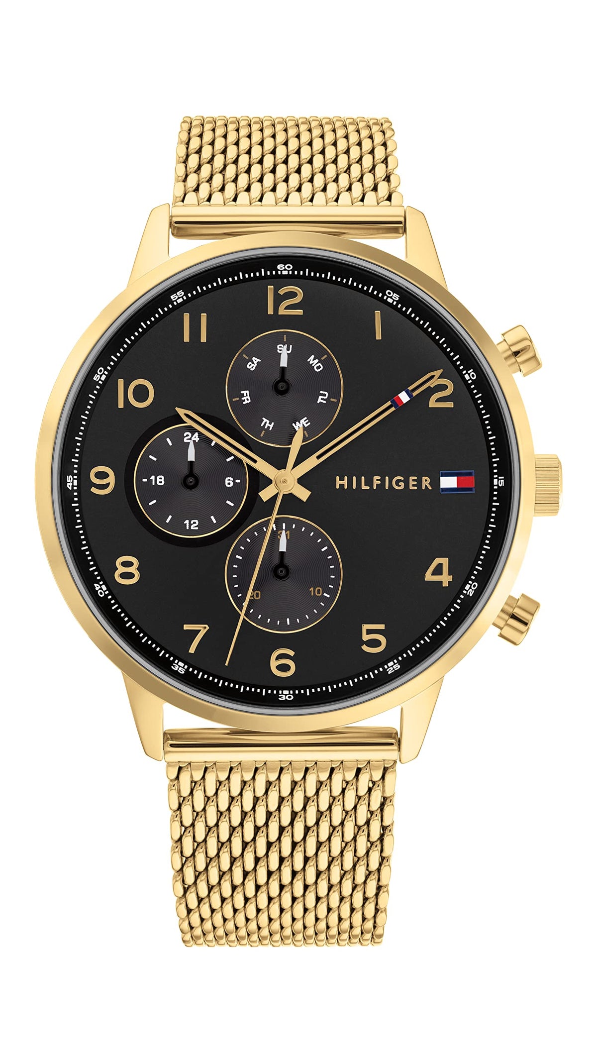 Tommy Hilfiger Analogue Multifunction Quartz Watch for Men with Gold Coloured Stainless Steel Mesh Bracelet - 1791989