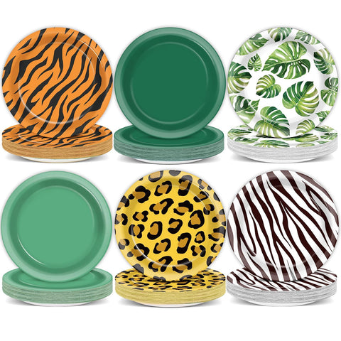 60Pcs Jungle Safari Party Paper Plates for Wild Animal Party Decorations 7In Zoo Animal Dessert Plates Disposable Tableware Dinnerware Set for Baby Shower Birthday Safari Themed Party Supplies