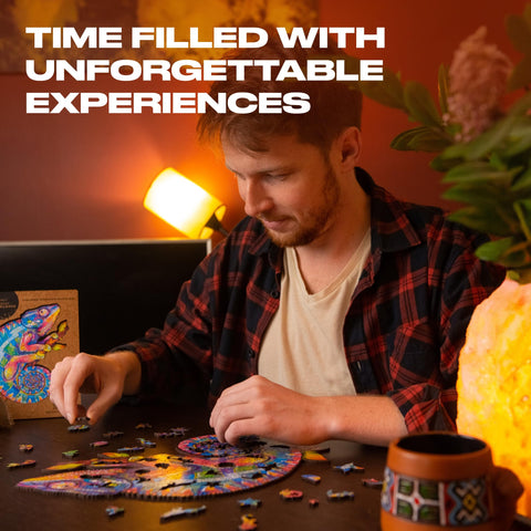 UNIDRAGON Original Wooden Jigsaw Puzzles - Iridescent Chameleon, 314 pcs, King Size 12.2"x16.1", Beautiful Gift Package, Unique Shape Best Gift for Adults and Kids