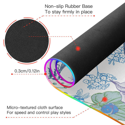 Flower Birds Leaves Vintage Wireless Charging Mouse Pad for Mobile Phone Extra Large Gaming Mousepad with 13 Lighting Modes Keyboard Mat for Gaming MacBook PC Laptop Desk Home Office