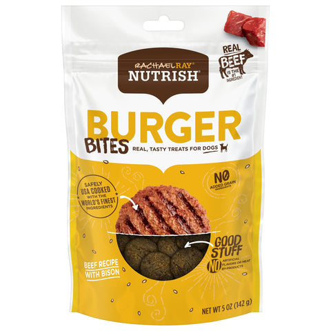 Rachael Ray Nutrish Burger Bites Real Meat Dog Treats, Beef Burger with Bison Recipe, 5 Ounce (Pack of 5), Grain Free