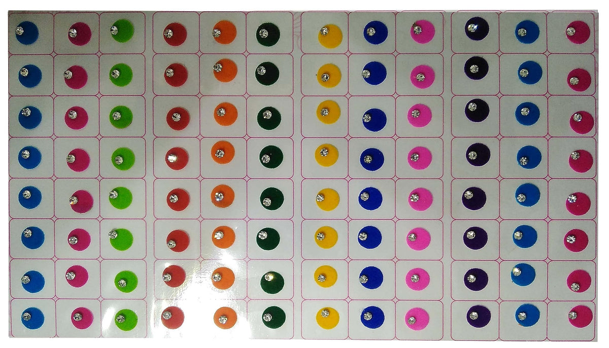 Stylesindia Desiners Multicolour Velvet Kumkum Sticker Bindi | Bindi Tattoos for Women and Girls | DIY Tattooing - 1 Sheet 96 Bindi Spots (Stone-5MM)