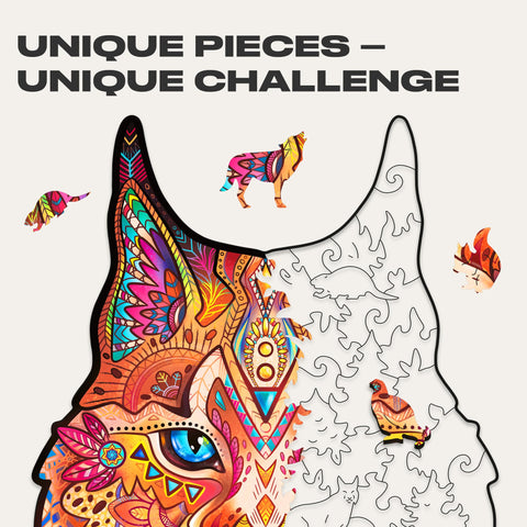UNIDRAGON Original Wooden Jigsaw Puzzles - Gentle Lynx, 105 pieces, Small Size 6.7" ?10, Beautiful Gift Package, Unique Shape Best Gift for Adults and Kids
