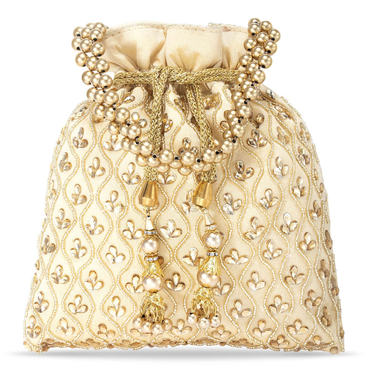 Aheli Indian Potli Bags for Women Evening Bag Clutch Ethnic Bride Purse with Drawstring (P27CRM)