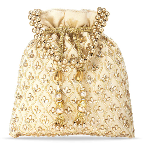Aheli Indian Potli Bags for Women Evening Bag Clutch Ethnic Bride Purse with Drawstring (P27CRM)