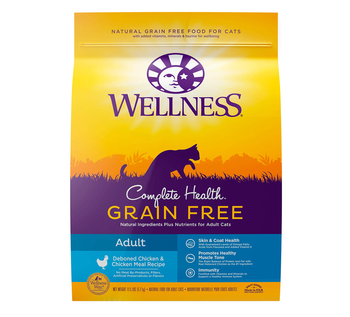 Wellness Natural Pet Food Complete Health Natural Grain Free Deboned Chicken & Chicken Meal Dry Cat Food, 11.5 Pound Bag