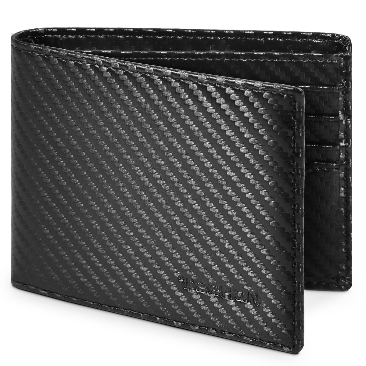 TEEHON Wallets Mens RFID Blocking Carbon Fibre Leather Wallets for Men UK, Mens Wallets with 10 Credit Card Holder, 2 ID Windows, 2 Banknote Compartments, Bi-Folded Card Wallet with Gift Box- Black