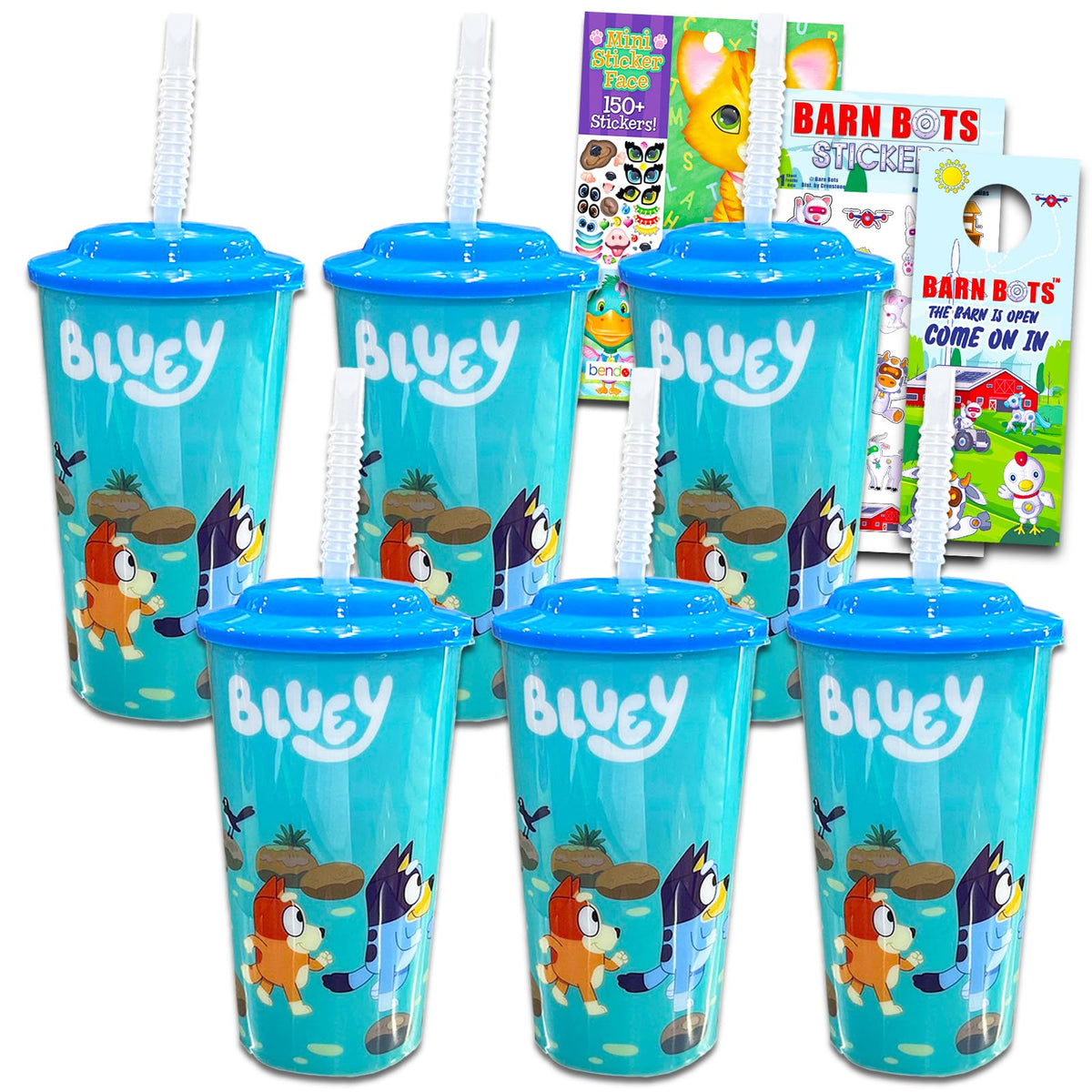 Disney Bluey 16oz Water Bottle Set - Bundle with 6 Bluey Refillable Cups with Straws for School Supplies, Sports, Party Supplies, More | Bluey Cups for Toddlers Birthday