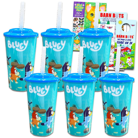 Disney Bluey 16oz Water Bottle Set - Bundle with 6 Bluey Refillable Cups with Straws for School Supplies, Sports, Party Supplies, More | Bluey Cups for Toddlers Birthday