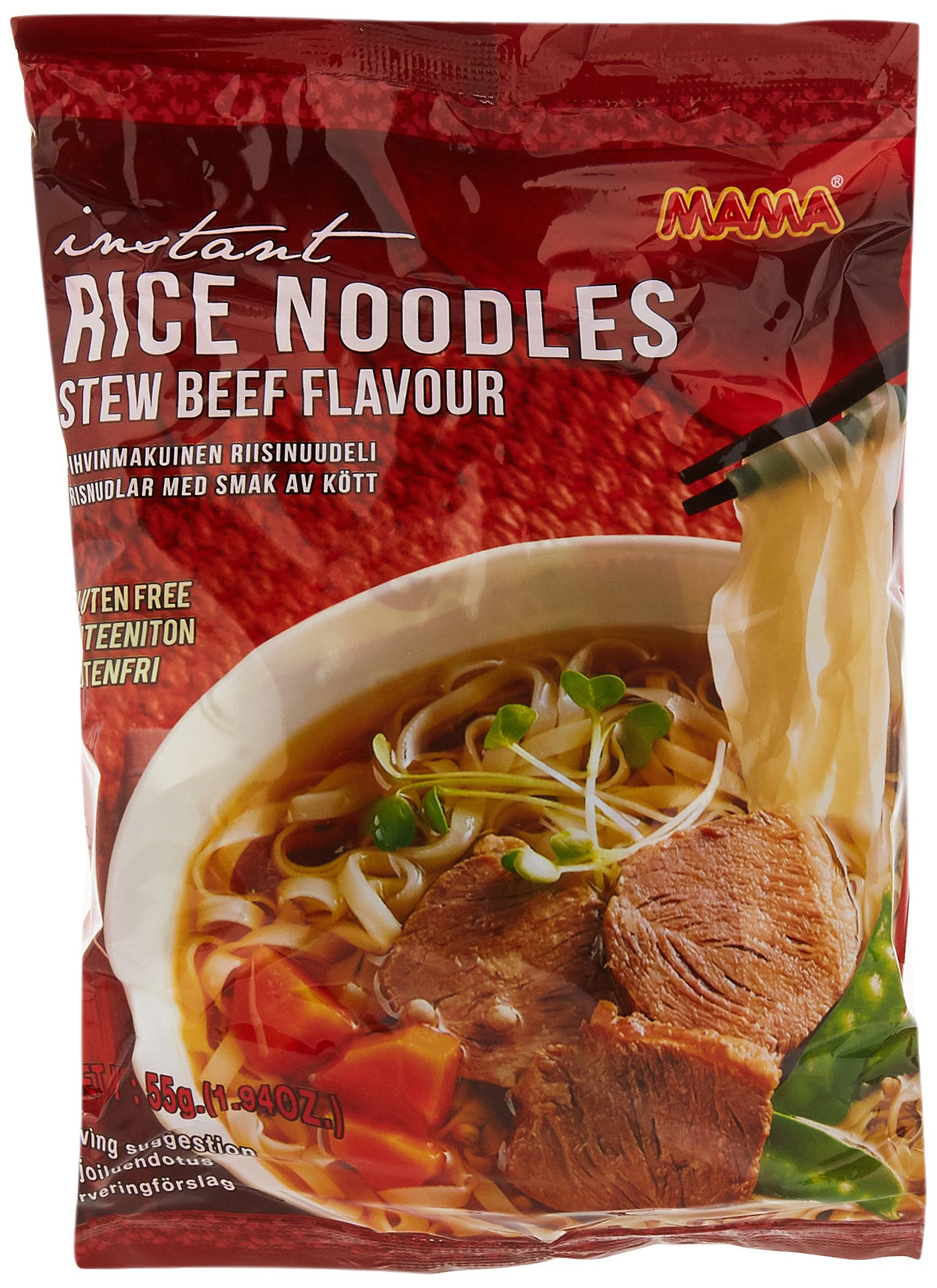 Mama Beef Instant Rice Noodles, 55 g, Pack of 24