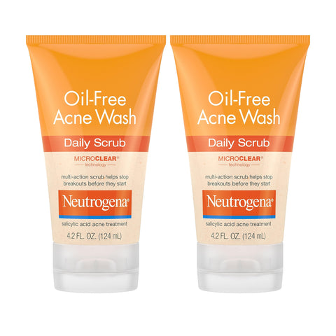 Neutrogena Oil-Free Acne Face Scrub, 2% Salicylic Acid Acne Treatment, Daily Face Wash to help Prevent Breakouts, Exfoliating Facial Cleanser for Acne-Prone Skin, Twin Pack, 2 x 4.2 fl. Oz