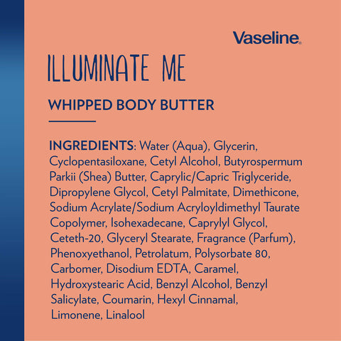 Vaseline Illuminate Me Body Butter - Radiant Whipped Body Butter, Moisturizing Body Butter for Melanin-Rich Skin, Whipped Shea Butter for Skin with 24-Hour Moisture, 11 Oz Ea (Pack of 2)