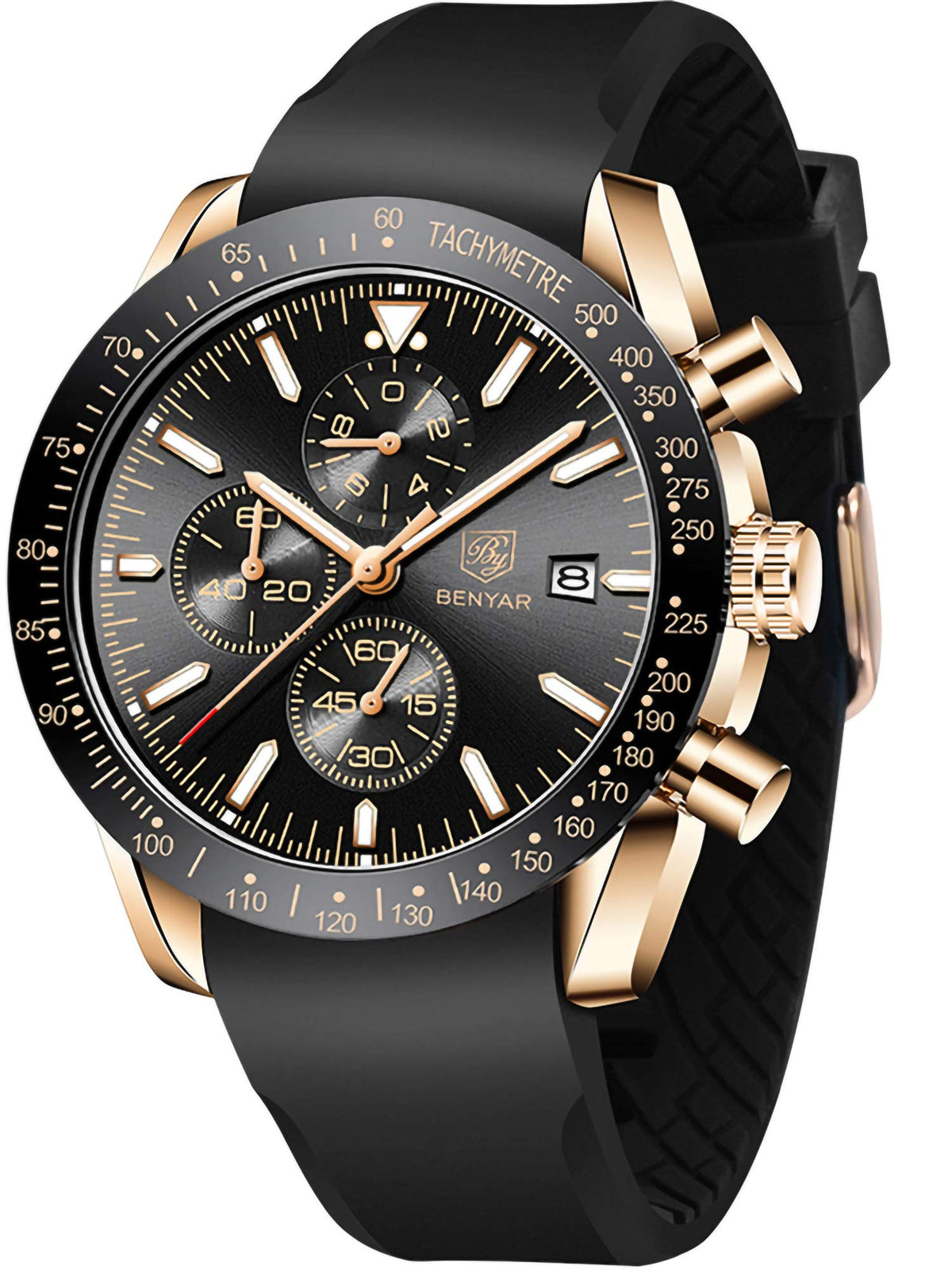 Fashion Men's Quartz Chronograph Waterproof Silicone Watches Business Casual Sport Design Wrist Watch for Men Perfect for Father Son Black Blue Rose Gold (Rose Gold Black)