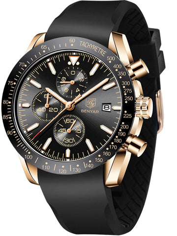 Fashion Men's Quartz Chronograph Waterproof Silicone Watches Business Casual Sport Design Wrist Watch for Men Perfect for Father Son Black Blue Rose Gold (Rose Gold Black)