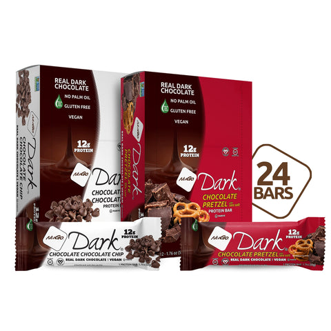 NuGo Dark Variety - Chocolate Pretzel 12 Bars & Chocolate Chocolate Chip 12 Bars, Vegan, 200 Calorie, Gluten Free, 24 Count