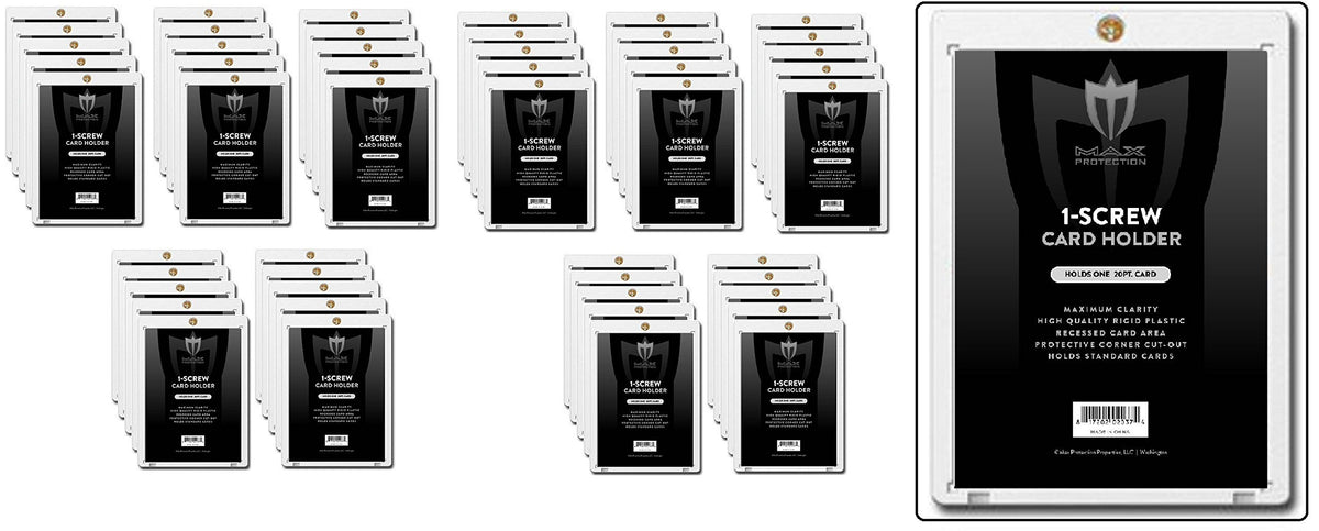(50) Max Pro 1 Screw Card Holder - 20 Pt. Standard Card Screwdown - Baseball, Football, Basketball, Hockey, Golf, Single Sports Cards Sportcards Card Collecting Supplies